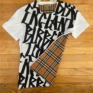 Burberry Plaid Graffiti Tee, Size S